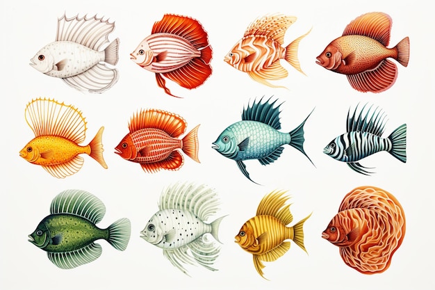 there are many different types of fish that are on this page generative ai