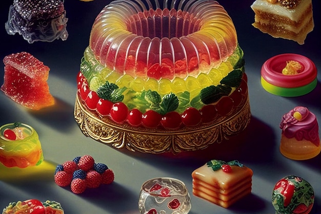 There are many different types of jelly jellys in this picture generative ai