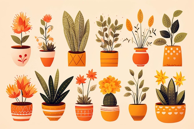 There are many different types of plants in pots on the table generative ai