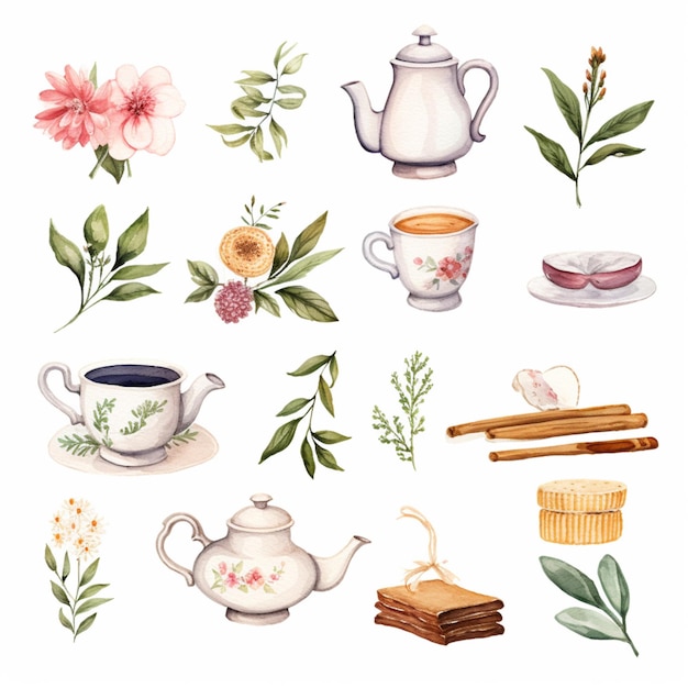 there are many different types of tea and coffee on this picture generative ai