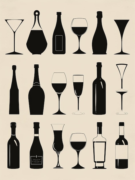 there are many different types of wine glasses and bottles generative ai