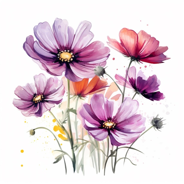 there are many flowers that are painted on a white background generative ai