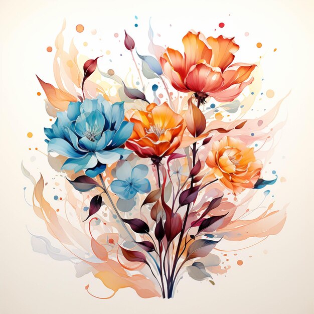 There are many flowers that are painted on a white background generative ai