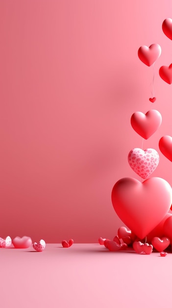 There are many hearts floating in the air on a pink background generative ai