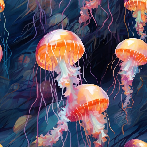 there are many jellyfishs floating in the water together generative ai