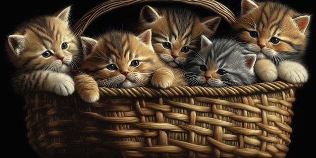 There are many kittens in a basket generative ai