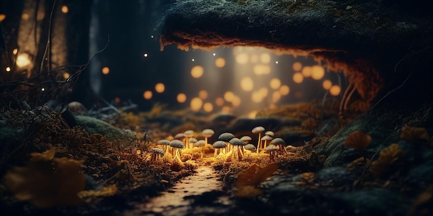 There are many mushrooms that growing out of the ground generative ai