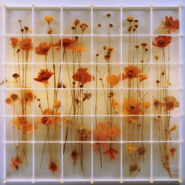 There are many orange flowers in a white box generative ai