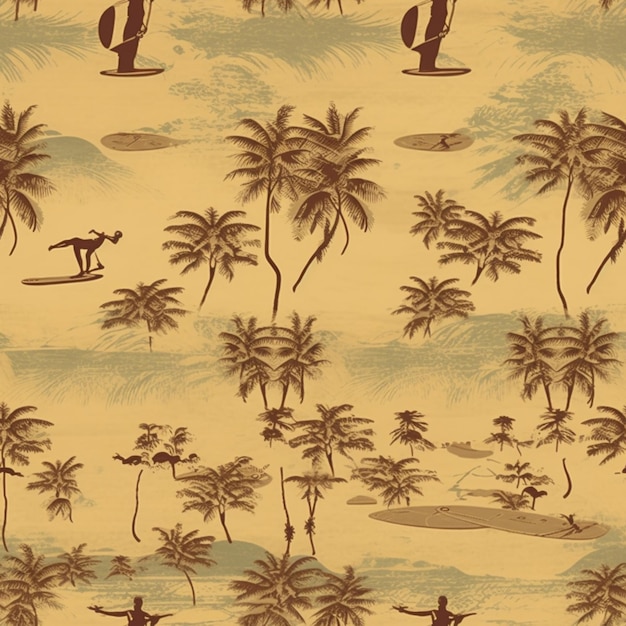 There are many palm trees and surfers on the beach generative ai