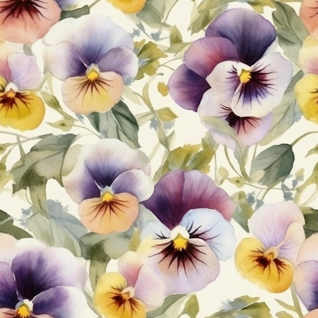 There are many pansies that are painted on a white surface generative ai