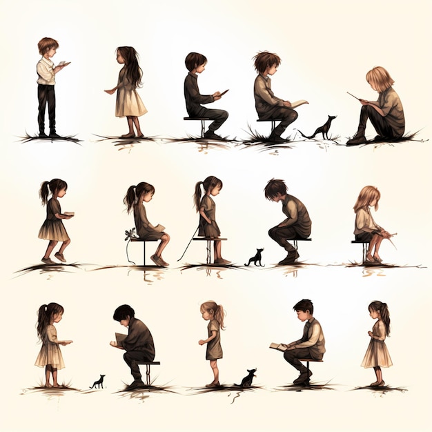 Photo there are many pictures of a boy and girl sitting on a chair generative ai