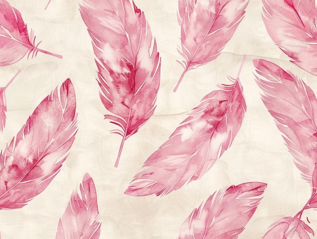 there are many pink feathers on a white background generative ai