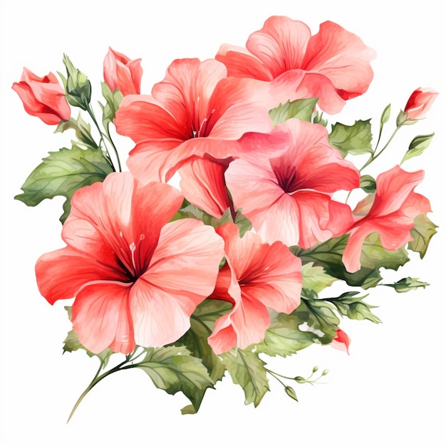 There are many pink flowers that are on a white background generative ai