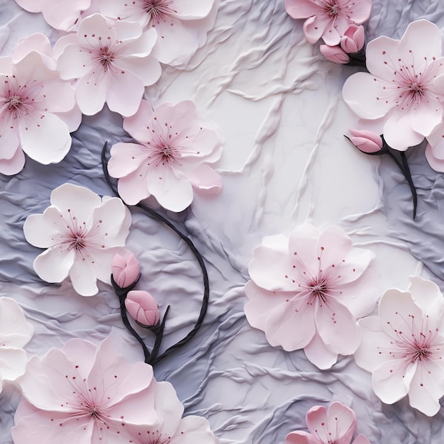 There are many pink flowers on a white sheet with a black wire generative ai