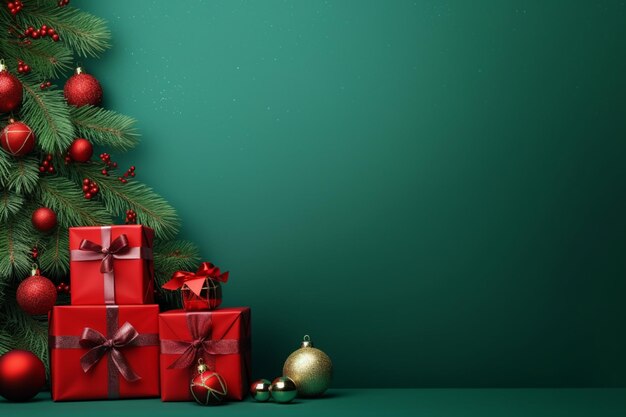 There are many presents stacked on top of each other near a christmas tree generative ai