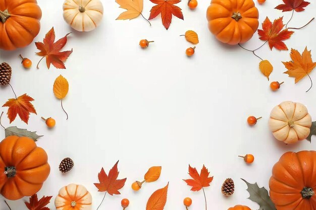 there are many pumpkins and leaves arranged in a circle generative ai