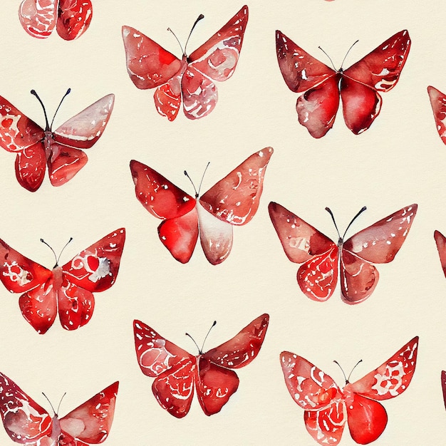 There are many red butterflies painted on a white background generative ai