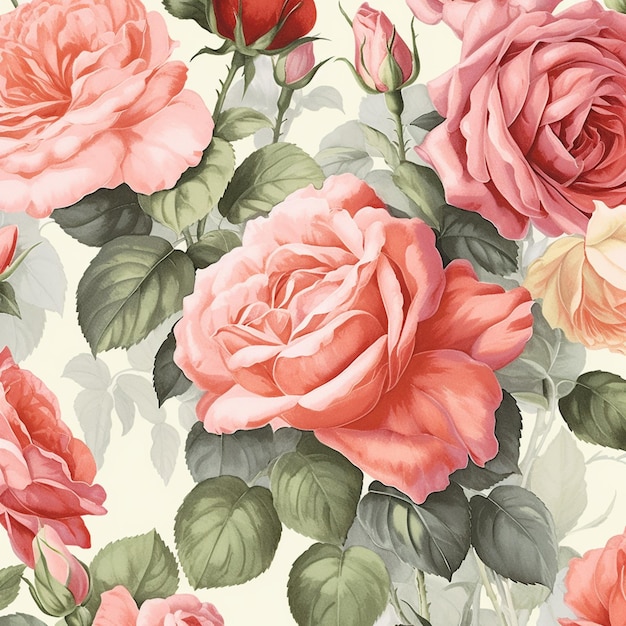 There are many roses that are on the wall in this room generative ai