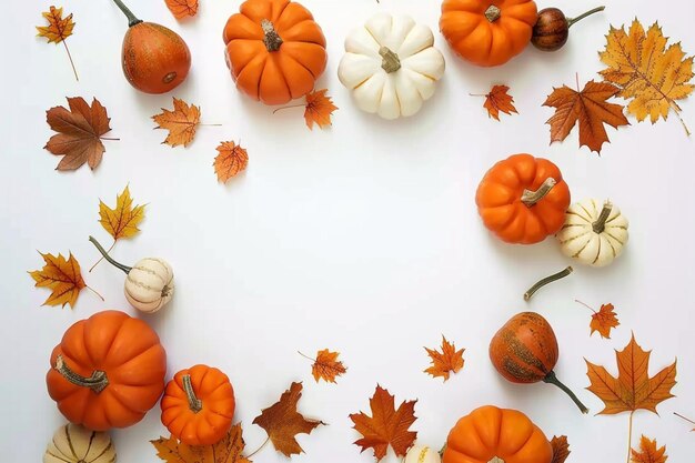 there are many small pumpkins and gourds arranged in a circle generative ai