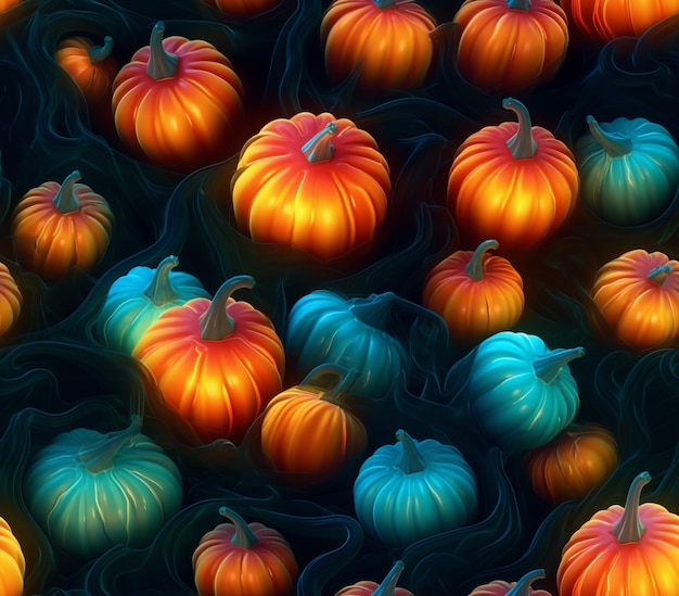 there are many small pumpkins that are in a field generative ai