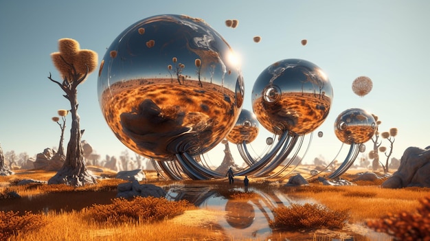 There are many spheres that are floating in the air generative ai