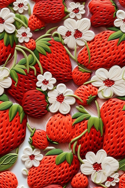 There are many strawberries with white flowers on them generative ai