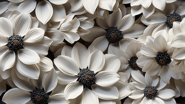 there are many white flowers that are arranged together in a bunch generative ai