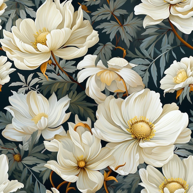 there are many white flowers that are on a black background generative ai