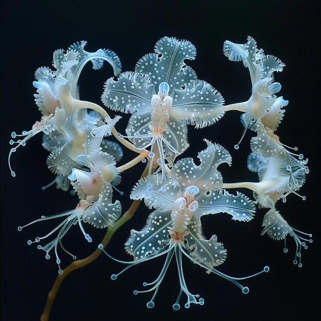 there are many white flowers with water droplets on them generative ai