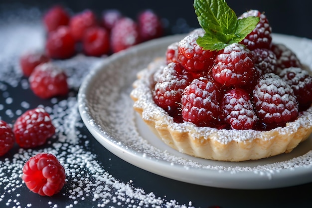 There are raspberries and a pastry on the table