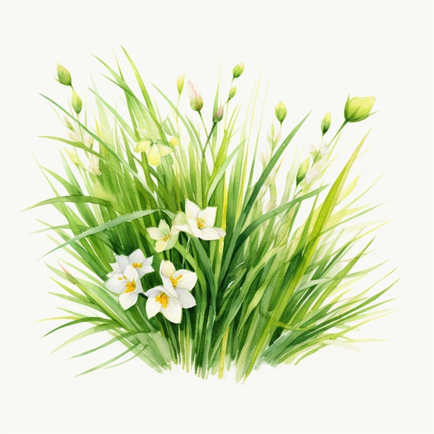 There are some white flowers that are in the grass generative ai