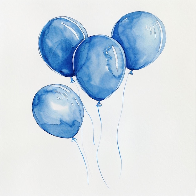 Photo there are three blue balloons that are on a white background generative ai