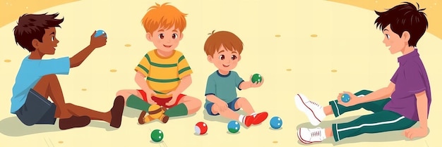 Photo there are three boys sitting on the floor playing with toys