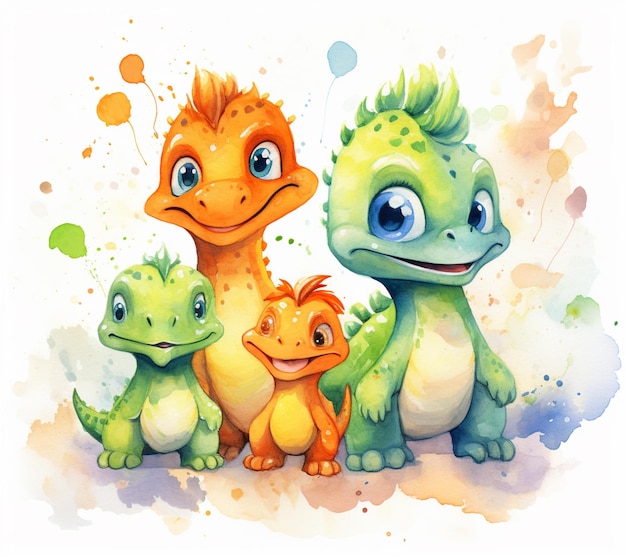 there are three dinosaurs and a baby dragon sitting together generative ai