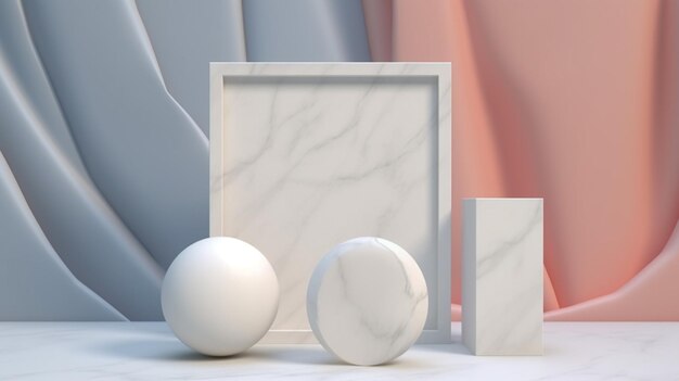 there are three eggs and a picture frame on a marble table generative ai