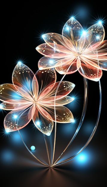 there are three flowers that are glowing in the dark generative ai