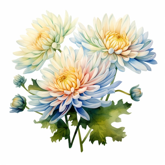 there are three flowers that are painted in watercolor on a white background generative ai