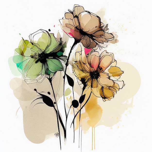 There are three flowers that are painted on a white background generative ai