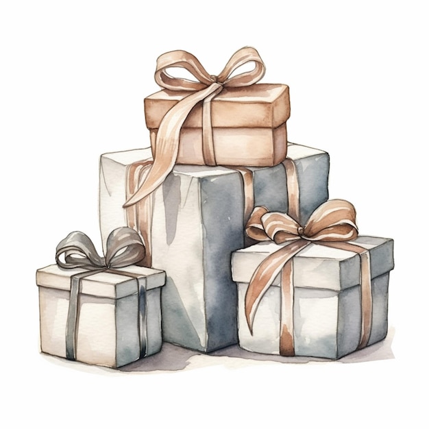 there are three gift boxes with bows and ribbons on them generative ai