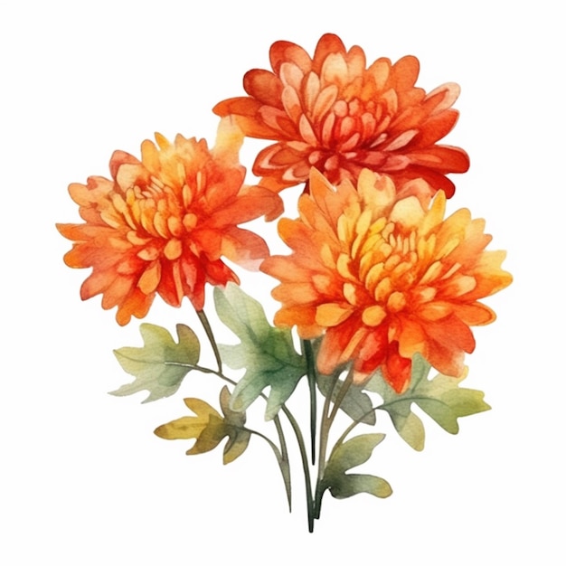 There are three orange flowers that are on a stem generative ai