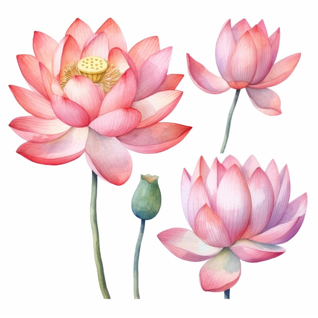 There are three pink flowers that are on a white background generative ai