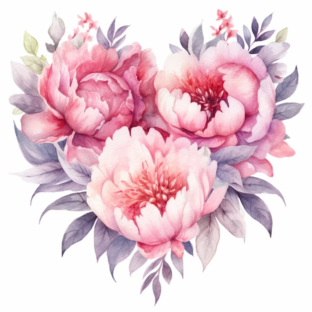 There are three pink flowers that are on a white background generative ai