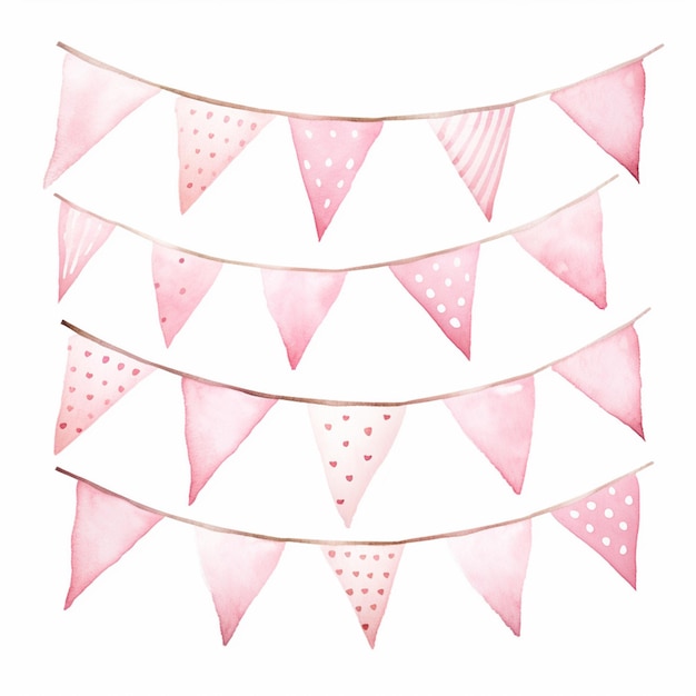 there are three pink and white bunting flags hanging from a line generative ai