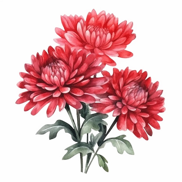 There are three red flowers that are on a white background generative ai