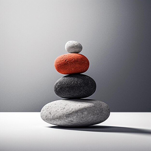 There are three rocks stacked on top of each other on a table generative ai