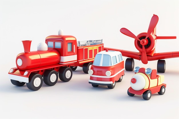 there are three toy vehicles that are sitting next to each other generative ai