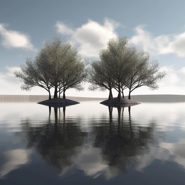 there are three trees that are standing in the water generative ai