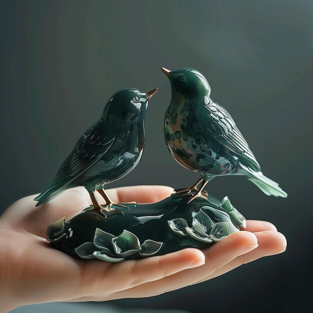 there are two birds sitting on a small piece of pottery generative ai