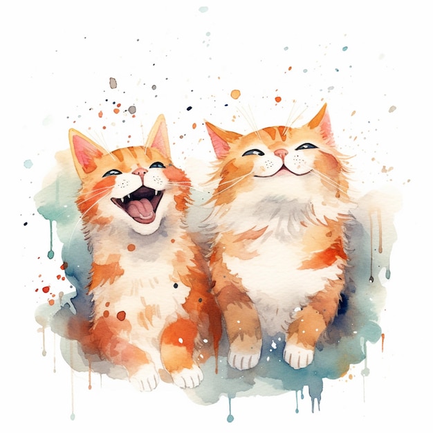 There are two cats sitting next to each other with their mouths open generative ai