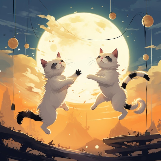 There are two cats that are jumping in the air generative ai